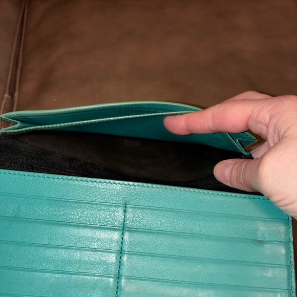 Celine Leather Wallet Bifold Teal & Navy with Gold Zipper - Picture 8 of 13